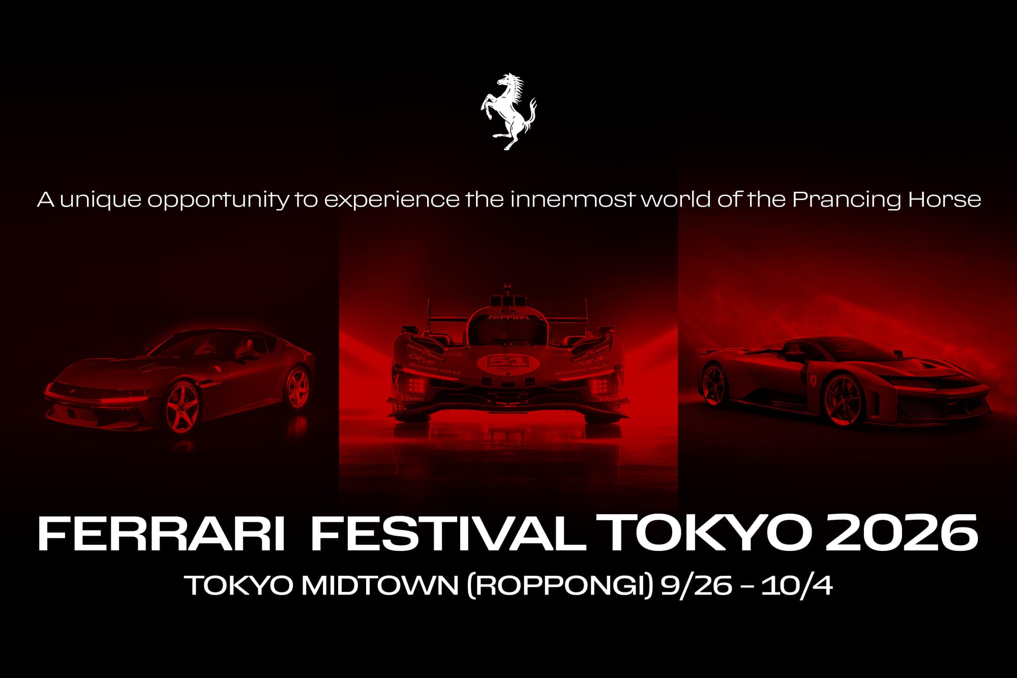 最新フェラーリのブランド体験イベント「Ferrari Festival Tokyo 2026」を9/26-10/4に東京・六本木で開催